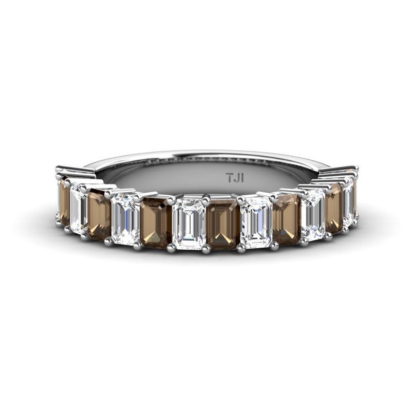 Alaya 4.90 ctw (5x3 mm) Emerald Cut Smoky Quartz and Lab Grown Diamond 14 Stone Wedding Band 