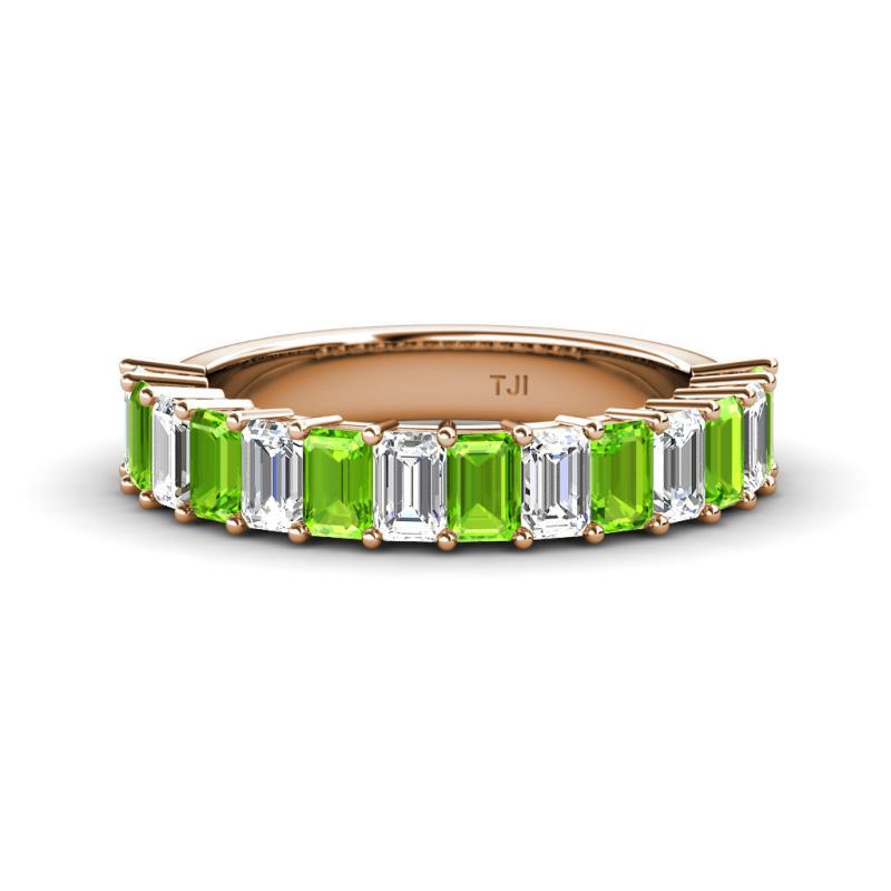 Alaya 4.90 ctw (5x3 mm) Emerald Cut Peridot and Lab Grown Diamond 14 Stone Wedding Band 