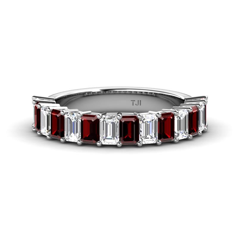 Alaya 5.25 ctw (5x3 mm) Emerald Cut Red Garnet and Lab Grown Diamond 14 Stone Wedding Band 