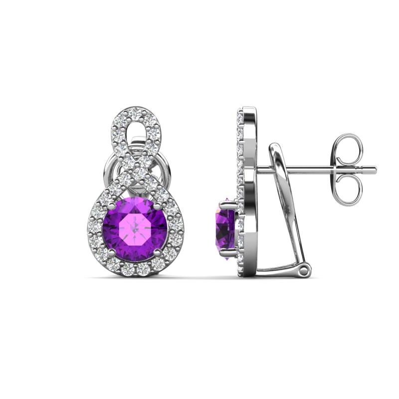Jovita 1.98 ctw (6.00 mm) Amethyst and Natural Round Diamond Halo Dangle Stud Earrings 