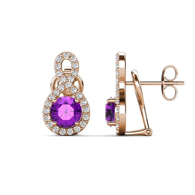 Jovita 1.98 ctw (6.00 mm) Amethyst and Natural Round Diamond Halo Dangle Stud Earrings 