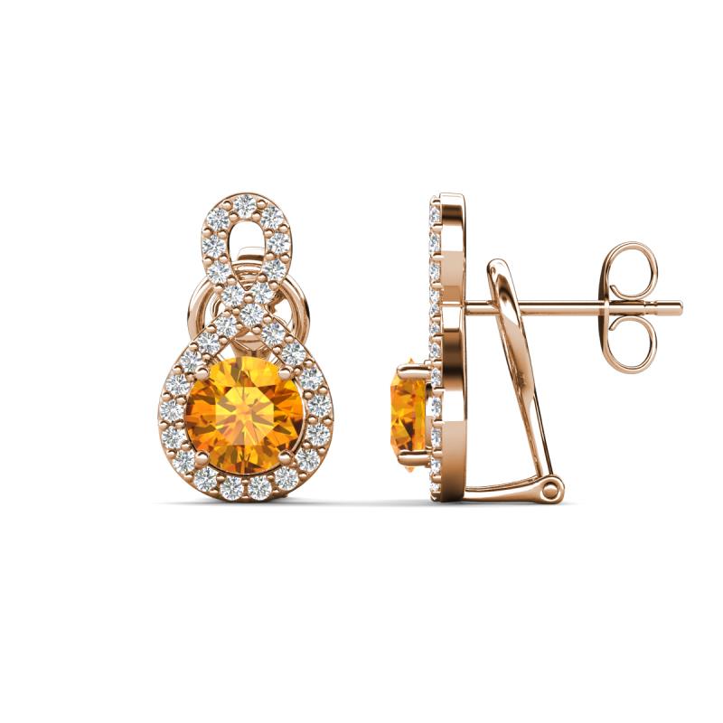Jovita 1.98 ctw (6.00 mm) Citrine and Natural Round Diamond Halo Dangle Stud Earrings 