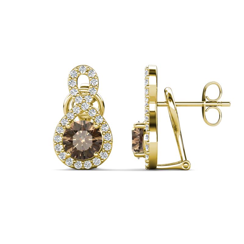 Jovita 2.14 ctw (6.00 mm) Smoky Quartz and Natural Round Diamond Halo Dangle Stud Earrings 