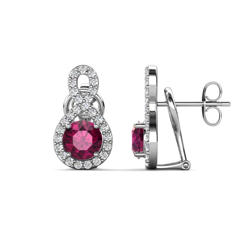 Jovita 2.18 ctw (6.00 mm) Rhodolite Garnet and Natural Round Diamond Halo Dangle Stud Earrings 