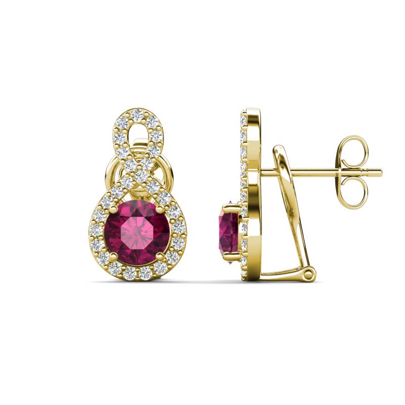 Jovita 2.18 ctw (6.00 mm) Rhodolite Garnet and Natural Round Diamond Halo Dangle Stud Earrings 