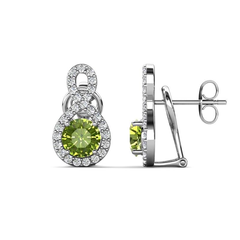 Jovita 2.14 ctw (6.00 mm) Peridot and Natural Round Diamond Halo Dangle Stud Earrings 