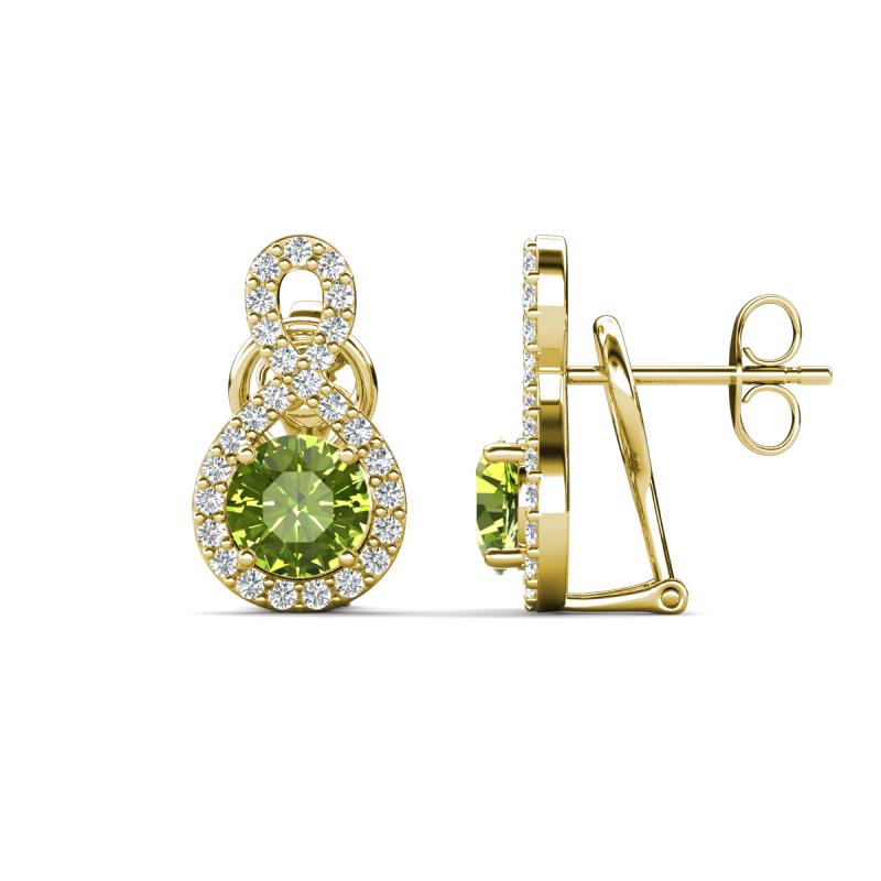 Jovita 2.14 ctw (6.00 mm) Peridot and Natural Round Diamond Halo Dangle Stud Earrings 