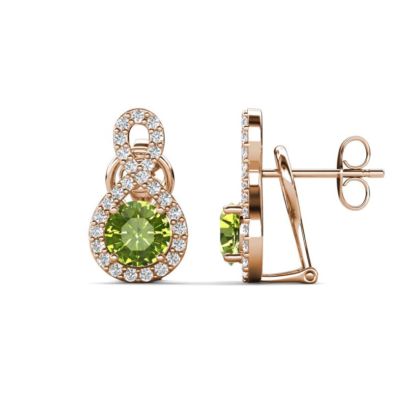 Jovita 2.14 ctw (6.00 mm) Peridot and Natural Round Diamond Halo Dangle Stud Earrings 