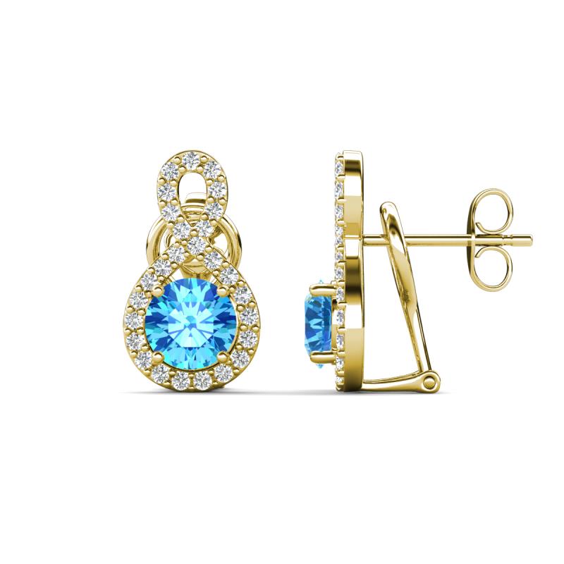 Jovita 2.30 ctw (6.00 mm) Blue Topaz and Natural Round Diamond Halo Dangle Stud Earrings 
