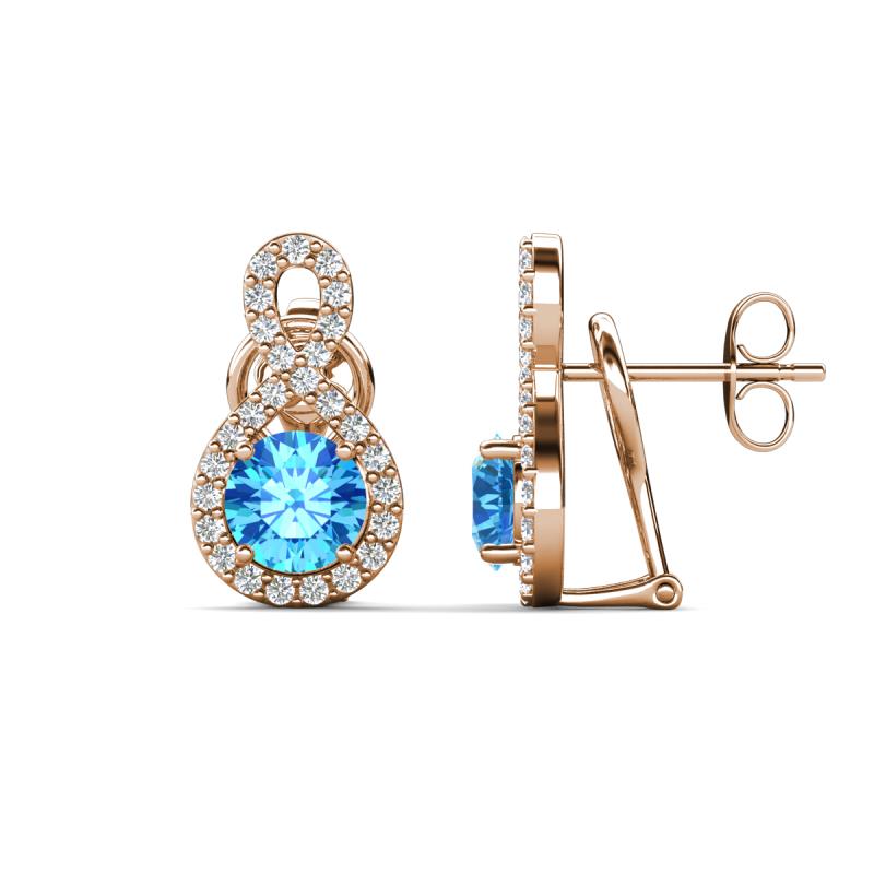 Jovita 2.30 ctw (6.00 mm) Blue Topaz and Natural Round Diamond Halo Dangle Stud Earrings 