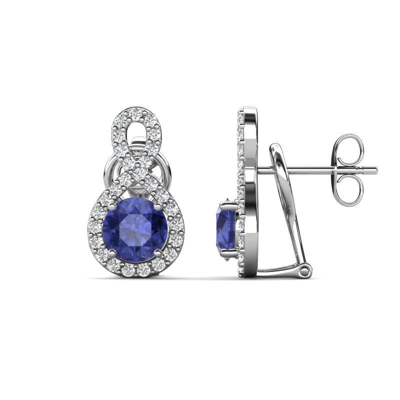 Jovita 1.98 ctw (6.00 mm) Iolite and Natural Round Diamond Halo Dangle Stud Earrings 