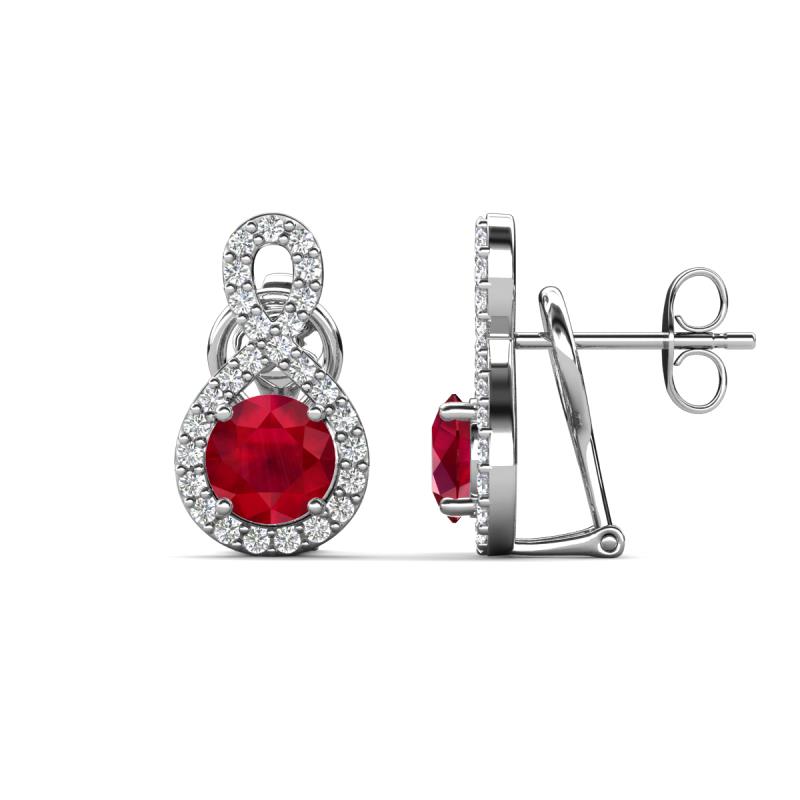 Jovita 2.44 ctw (6.00 mm) Ruby and Natural Round Diamond Halo Dangle Stud Earrings 