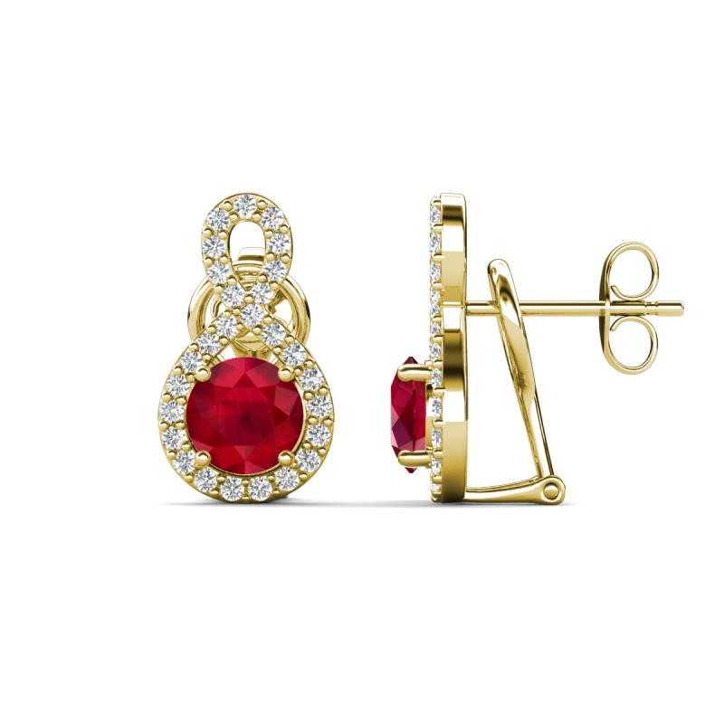Jovita 2.44 ctw (6.00 mm) Ruby and Natural Round Diamond Halo Dangle Stud Earrings 
