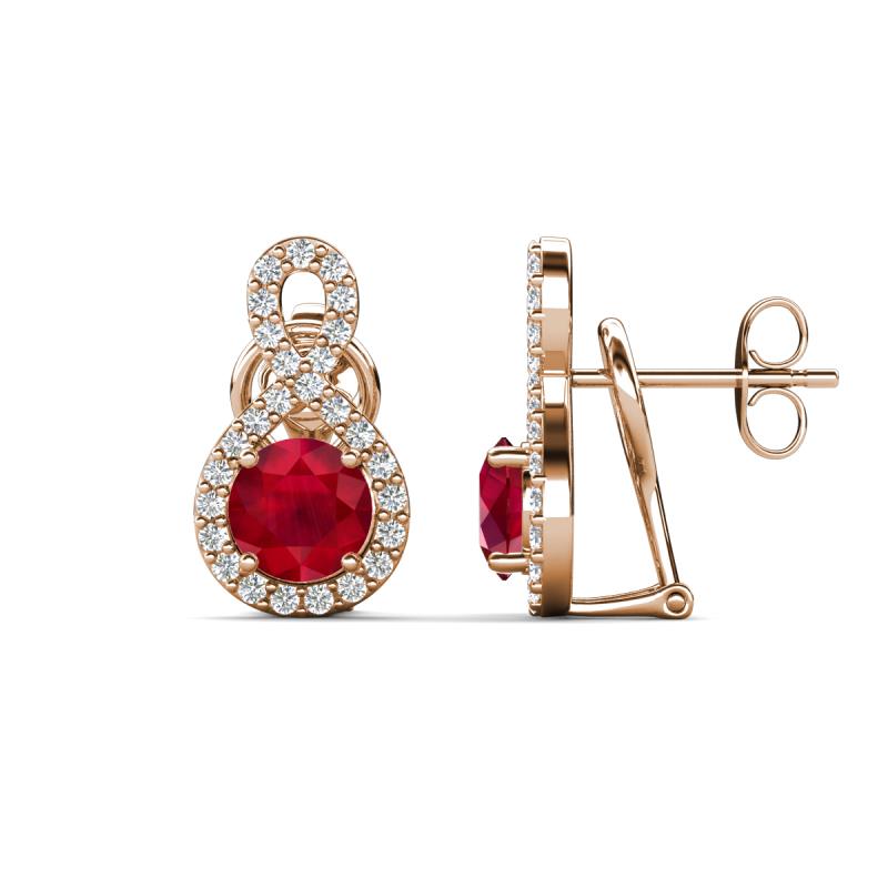 Jovita 2.44 ctw (6.00 mm) Ruby and Natural Round Diamond Halo Dangle Stud Earrings 