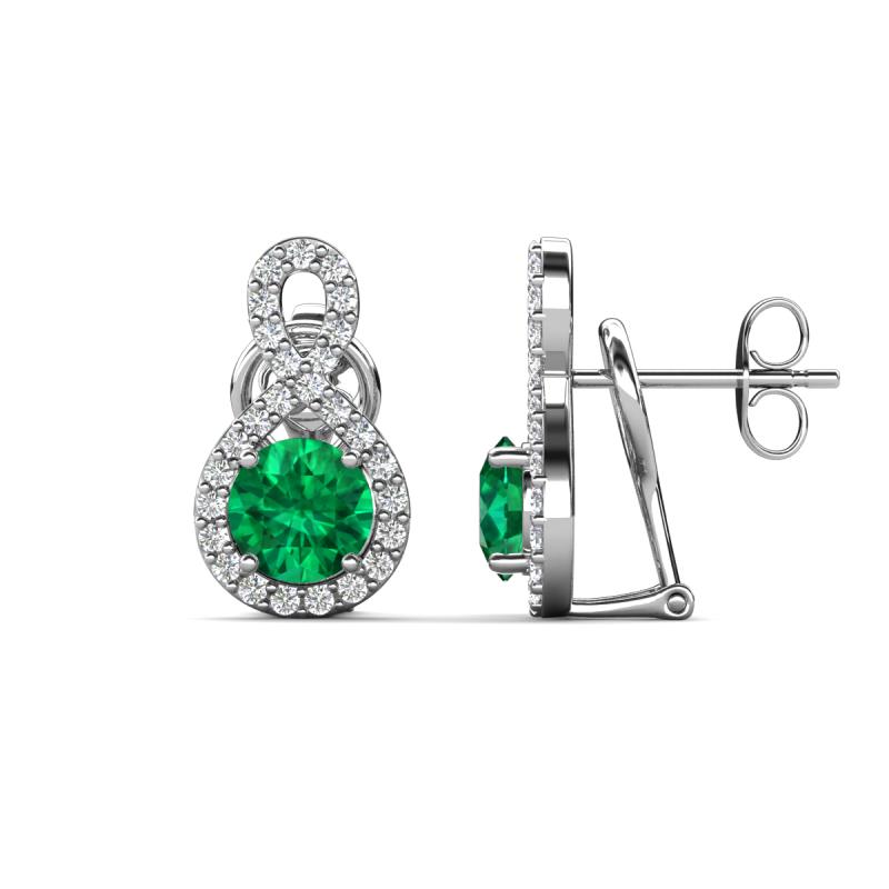 Jovita 1.98 ctw (6.00 mm) Emerald and Natural Round Diamond Halo Dangle Stud Earrings 