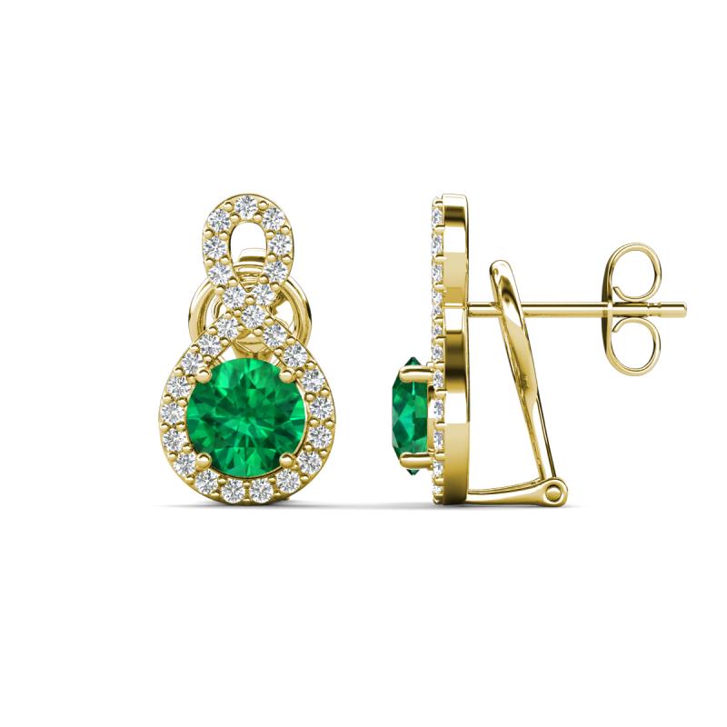 Jovita 1.98 ctw (6.00 mm) Emerald and Natural Round Diamond Halo Dangle Stud Earrings 