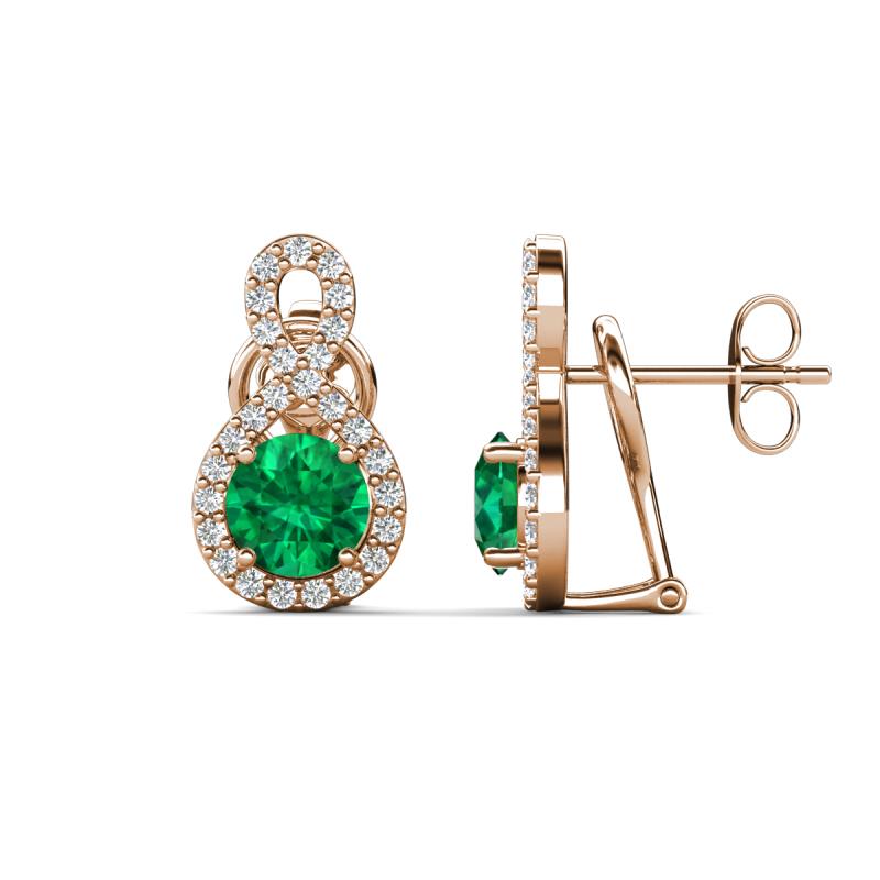 Jovita 1.98 ctw (6.00 mm) Emerald and Natural Round Diamond Halo Dangle Stud Earrings 