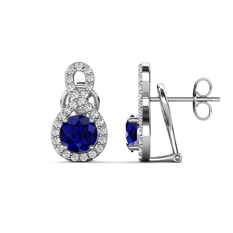 Jovita 2.84 ctw (6.00 mm) Blue Sapphire and Natural Round Diamond Halo Dangle Stud Earrings 