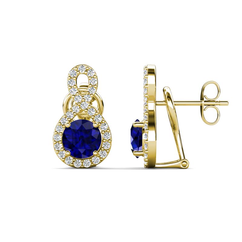 Jovita 2.84 ctw (6.00 mm) Blue Sapphire and Natural Round Diamond Halo Dangle Stud Earrings 