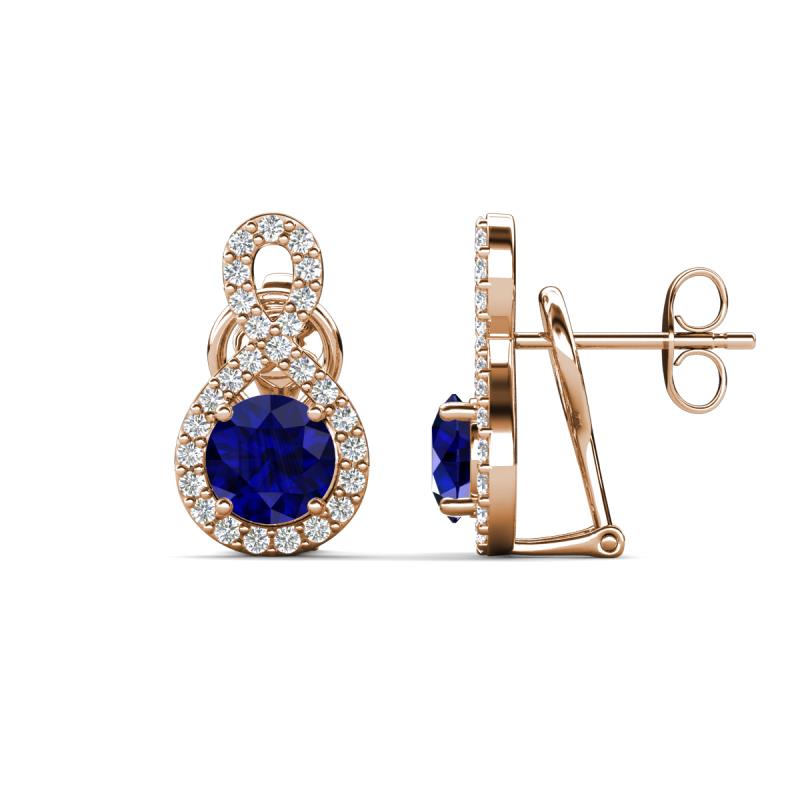Jovita 2.84 ctw (6.00 mm) Blue Sapphire and Natural Round Diamond Halo Dangle Stud Earrings 