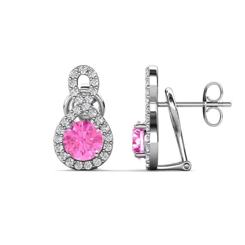 Jovita 2.44 ctw (6.00 mm) Pink Sapphire and Natural Round Diamond Halo Dangle Stud Earrings 