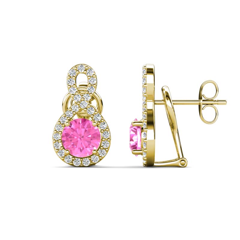 Jovita 2.44 ctw (6.00 mm) Pink Sapphire and Natural Round Diamond Halo Dangle Stud Earrings 