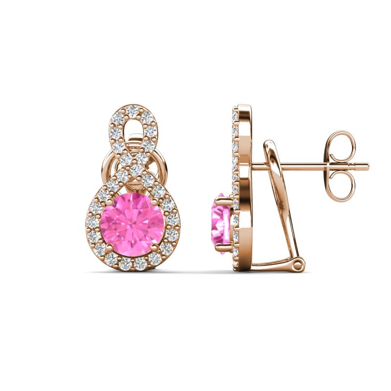 Jovita 2.44 ctw (6.00 mm) Pink Sapphire and Natural Round Diamond Halo Dangle Stud Earrings 