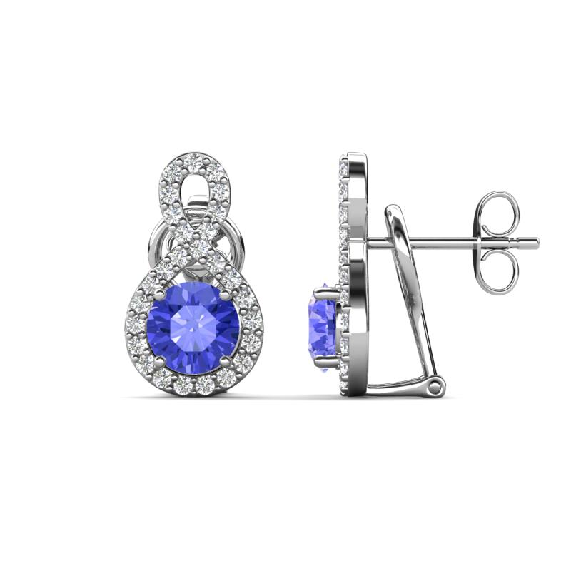 Jovita 2.14 ctw (6.00 mm) Tanzanite and Natural Round Diamond Halo Dangle Stud Earrings 