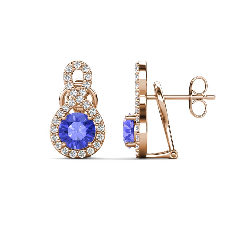 Jovita 2.14 ctw (6.00 mm) Tanzanite and Natural Round Diamond Halo Dangle Stud Earrings 