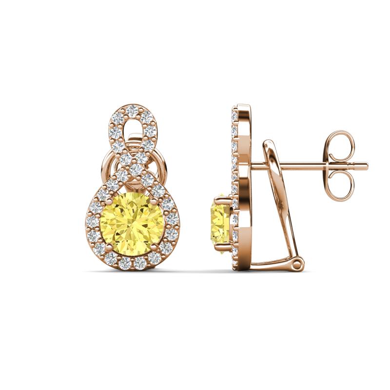 Jovita 2.44 ctw (6.00 mm) Yellow Sapphire and Natural Round Diamond Halo Dangle Stud Earrings 