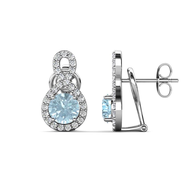 Jovita 1.98 ctw (6.00 mm) Aquamarine and Natural Round Diamond Halo Dangle Stud Earrings 