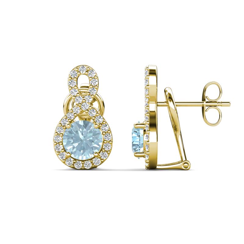 Jovita 1.98 ctw (6.00 mm) Aquamarine and Natural Round Diamond Halo Dangle Stud Earrings 
