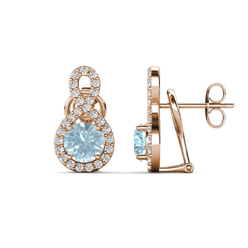 Jovita 1.98 ctw (6.00 mm) Aquamarine and Natural Round Diamond Halo Dangle Stud Earrings 
