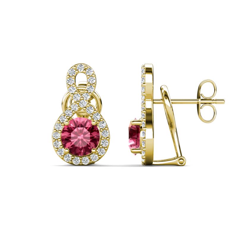 Jovita 1.98 ctw (6.00 mm) Pink Tourmaline and Natural Round Diamond Halo Dangle Stud Earrings 