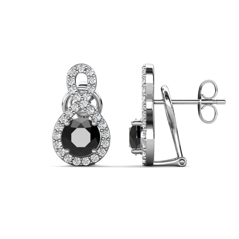 Jovita 2.54 ctw (6.00 mm) Black Diamond and Natural Round Diamond Halo Dangle Stud Earrings 