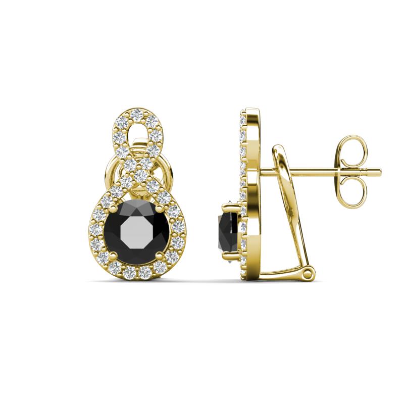 Jovita 2.54 ctw (6.00 mm) Black Diamond and Natural Round Diamond Halo Dangle Stud Earrings 