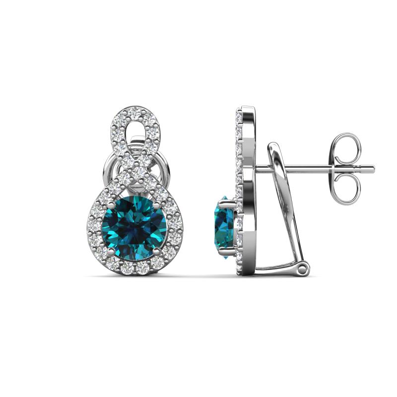 Jovita 2.14 ctw (6.00 mm) Blue Diamond and Natural Round Diamond Halo Dangle Stud Earrings 