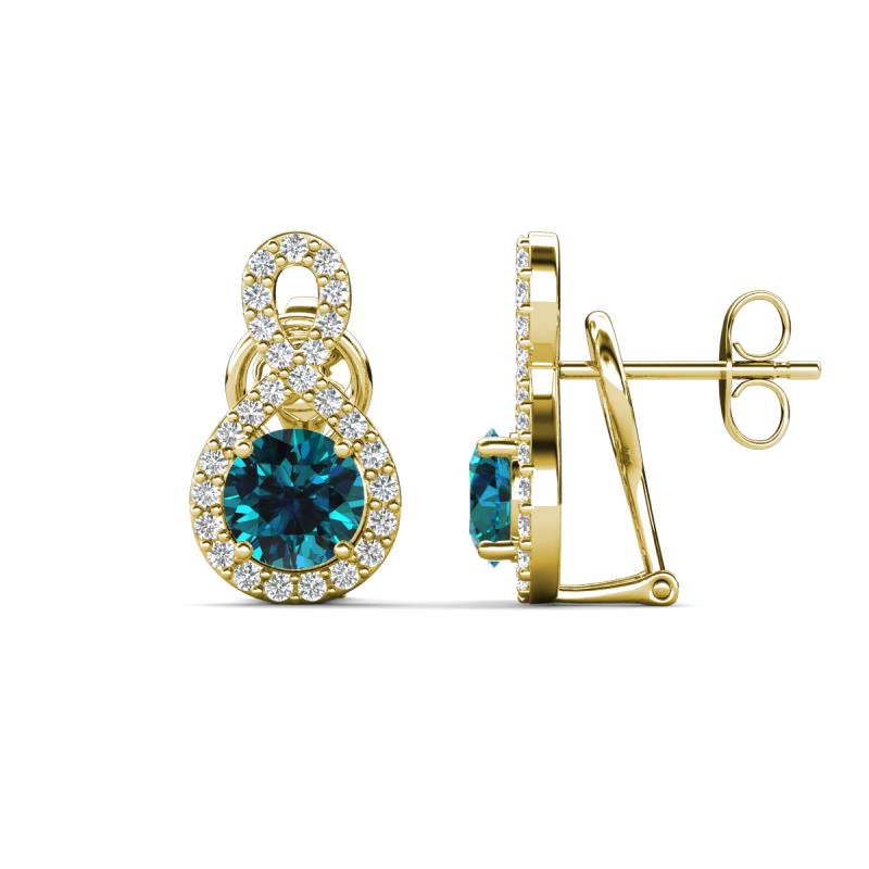 Jovita 2.14 ctw (6.00 mm) Blue Diamond and Natural Round Diamond Halo Dangle Stud Earrings 