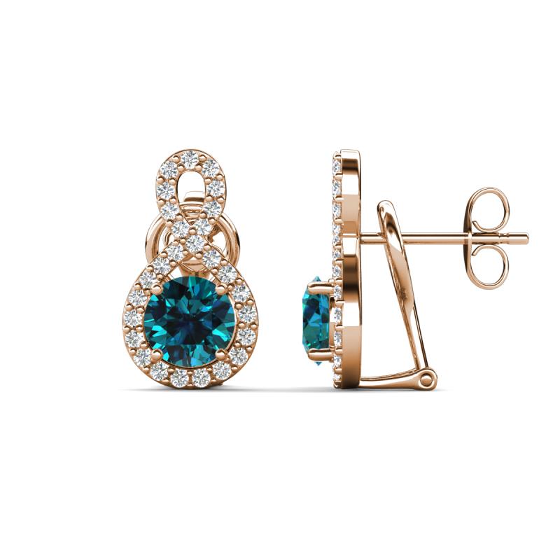 Jovita 2.14 ctw (6.00 mm) Blue Diamond and Natural Round Diamond Halo Dangle Stud Earrings 