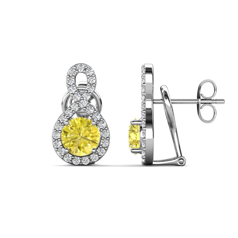 Jovita 2.14 ctw (6.00 mm) Yellow Diamond and Natural Round Diamond Halo Dangle Stud Earrings 