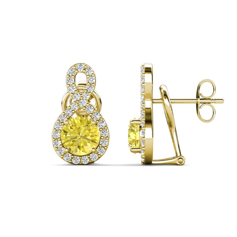 Jovita 2.14 ctw (6.00 mm) Yellow Diamond and Natural Round Diamond Halo Dangle Stud Earrings 