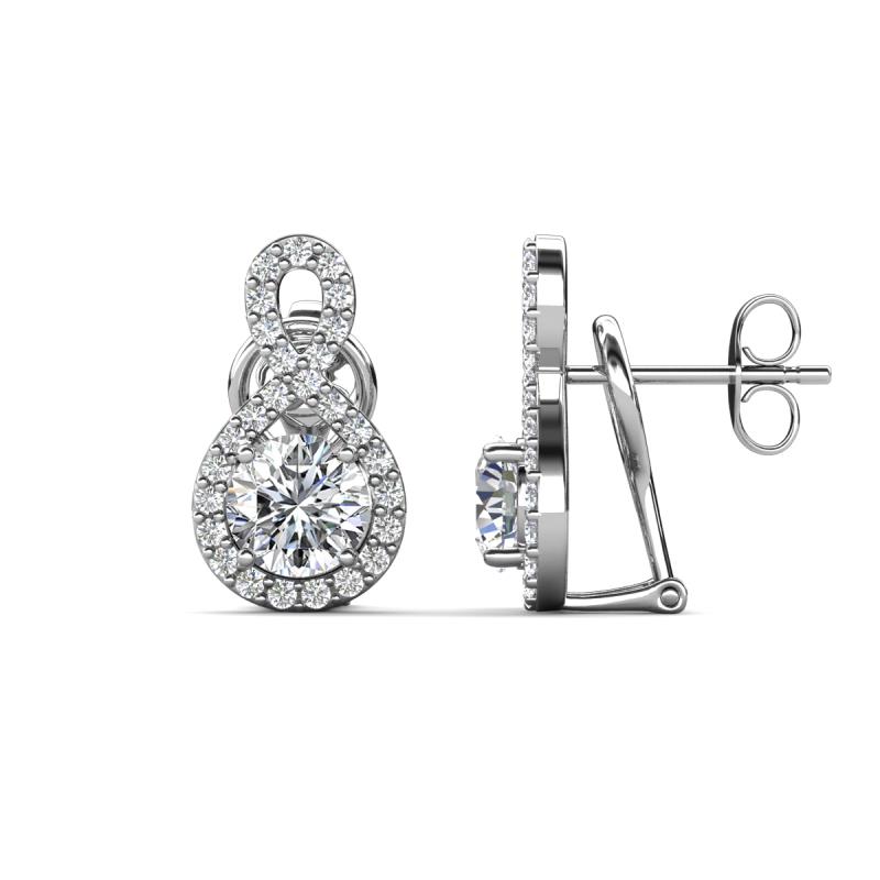 Jovita 1.90 ctw (6.00 mm) Moissanite and Natural Round Diamond Halo Dangle Stud Earrings 