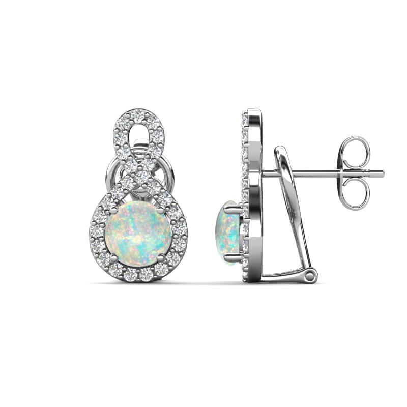 Jovita 1.74 ctw (6.00 mm) Opal and Natural Round Diamond Halo Dangle Stud Earrings 