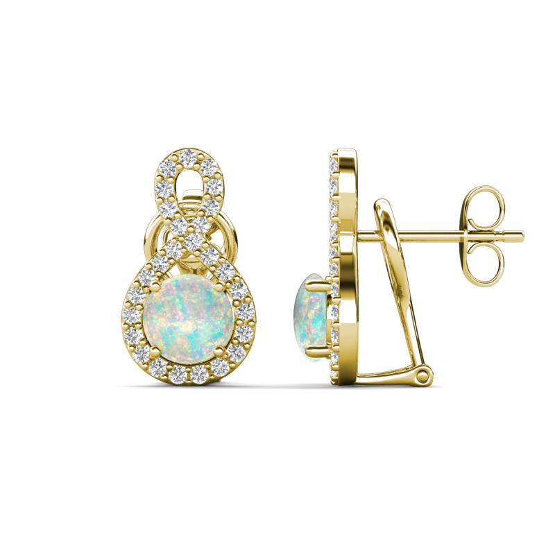 Jovita 1.74 ctw (6.00 mm) Opal and Natural Round Diamond Halo Dangle Stud Earrings 