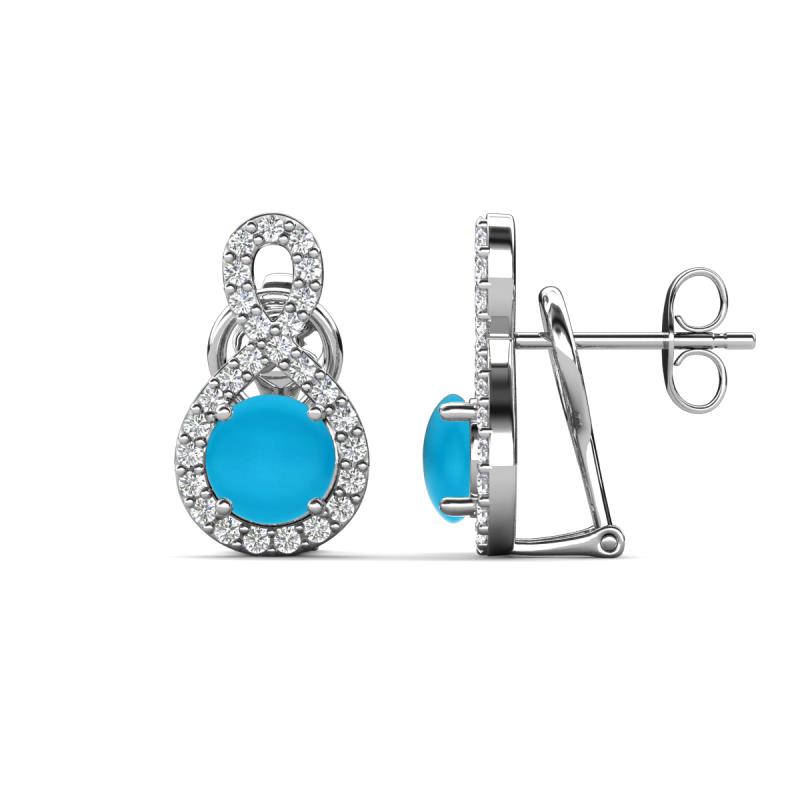 Jovita 1.78 ctw (6.00 mm) Turquoise and Natural Round Diamond Halo Dangle Stud Earrings 