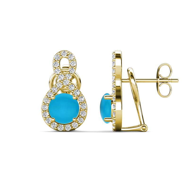 Jovita 1.78 ctw (6.00 mm) Turquoise and Natural Round Diamond Halo Dangle Stud Earrings 