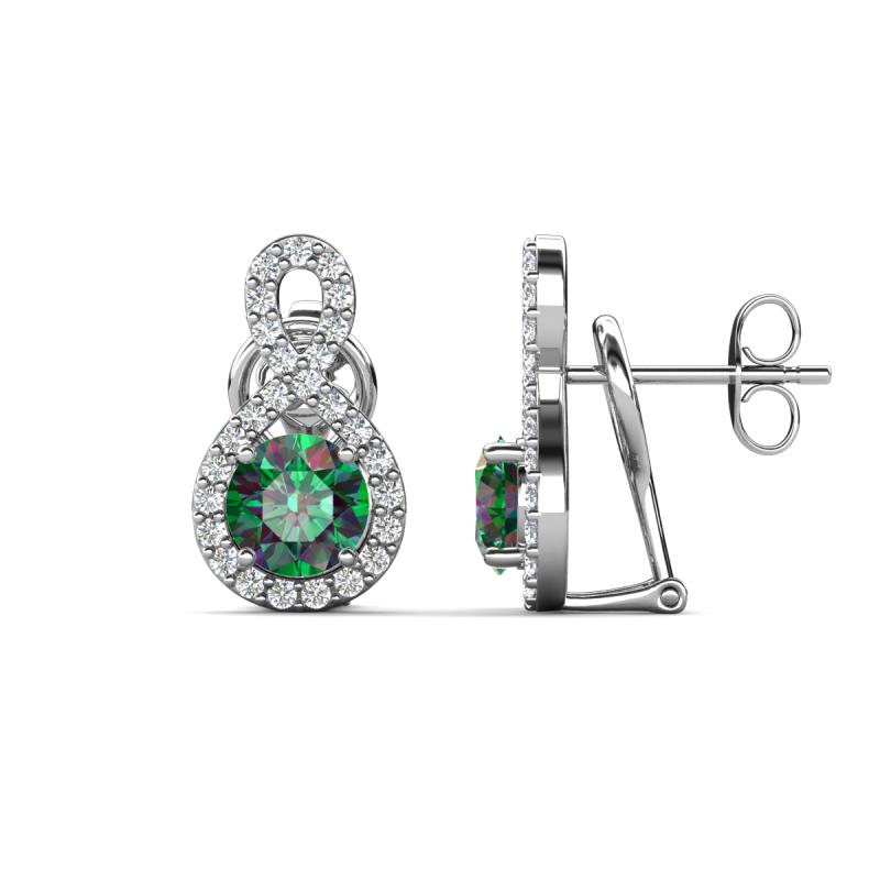 Jovita 2.84 ctw (6.00 mm) Created Alexandrite and Natural Round Diamond Halo Dangle Stud Earrings 