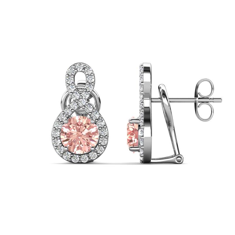 Jovita 2.08 ctw (6.00 mm) Morganite and Natural Round Diamond Halo Dangle Stud Earrings 