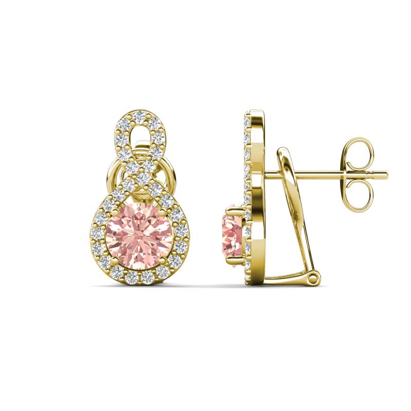 Jovita 2.08 ctw (6.00 mm) Morganite and Natural Round Diamond Halo Dangle Stud Earrings 
