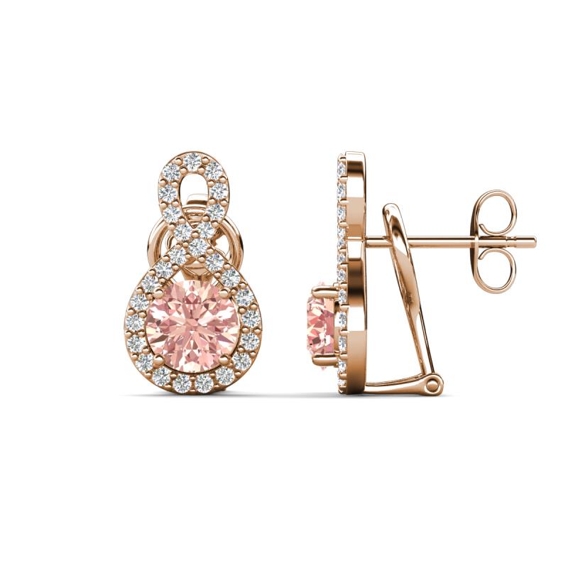 Jovita 2.08 ctw (6.00 mm) Morganite and Natural Round Diamond Halo Dangle Stud Earrings 